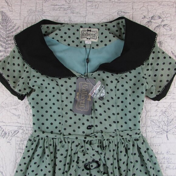 NEW Collectif Betty Lou Doll Polka Dot Chiffon Dress Retro rockabilly pin up S - Picture 5 of 8